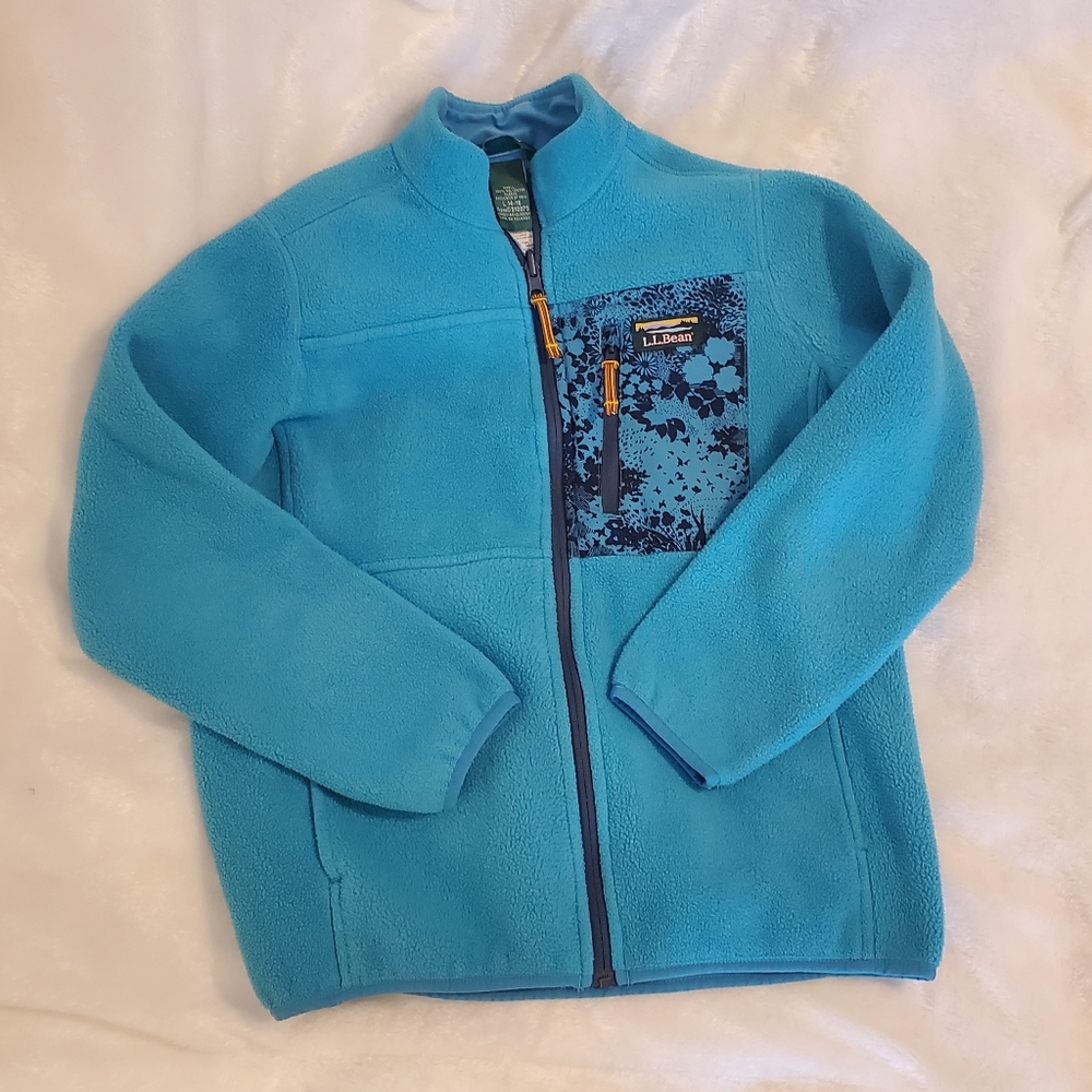 Kids LL Bean Blue Fleece Zippered Jacket Size 14-16 Big Kid